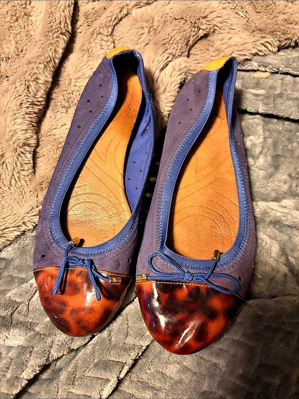 Clarks Valley Stone Blue & Brown Bow Flats